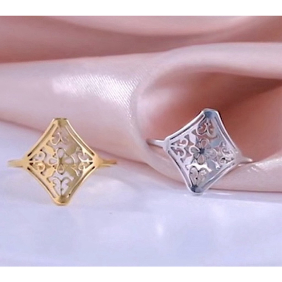 NEW 14k White Gold Plated 316L Cut Out Filigree Ring Size 6.5‎ - Picture 5 of 13